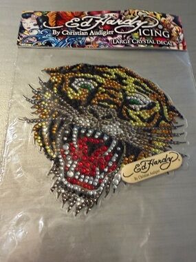 Ed Hardy Tiger Crystal Decal - Red, Gold, Green, Black, Silver